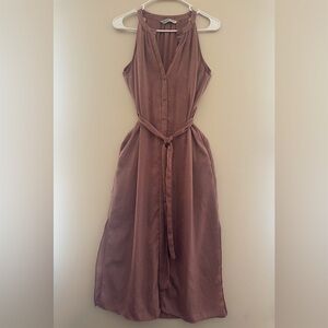 ZARA Basic Dusty Rose Sleeveless Button Front Midi Dress Size S Belted